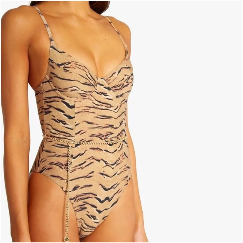 WeWoreWhat Danielle One Piece Tan Tiger Print Bernstein Revolve Shopbop - Picture 2 of 8